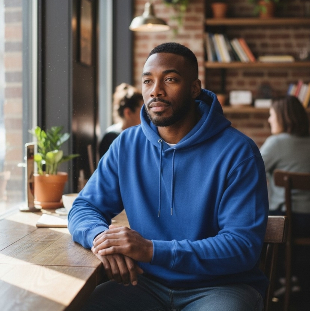 (2 FOR $20) Men's Blue Hooded Sweatshirt - Classic Pullover Hoodie (59-1865) - Picture 2 of 6